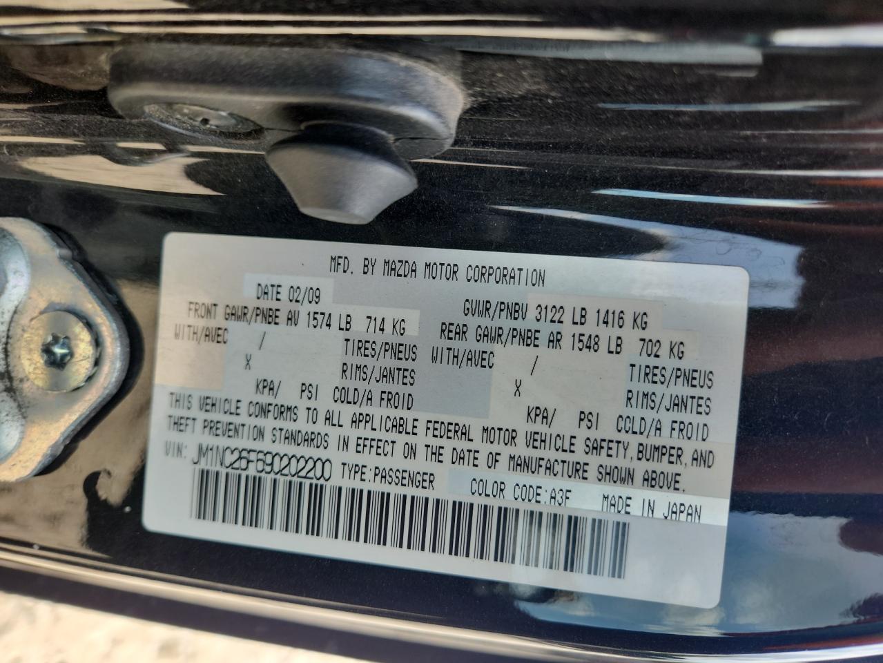 2009 Mazda Mx-5 Miata VIN: JM1NC26F690202200 Lot: 70692025