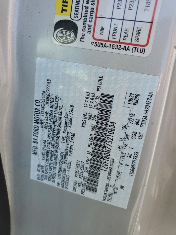 2007 Ford Mustang VIN: 1ZVFT80N775210634 Lot: 68313455