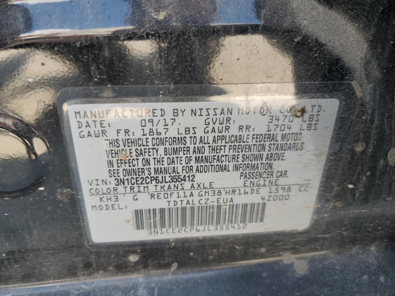 2018 Nissan Versa Note S VIN: 3N1CE2CP6JL355412 Lot: 68363675