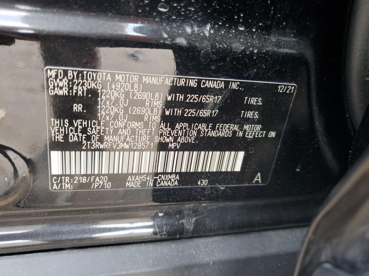 2021 Toyota Rav4 Xle VIN: 2T3RWRFV3MW128571 Lot: 68192335