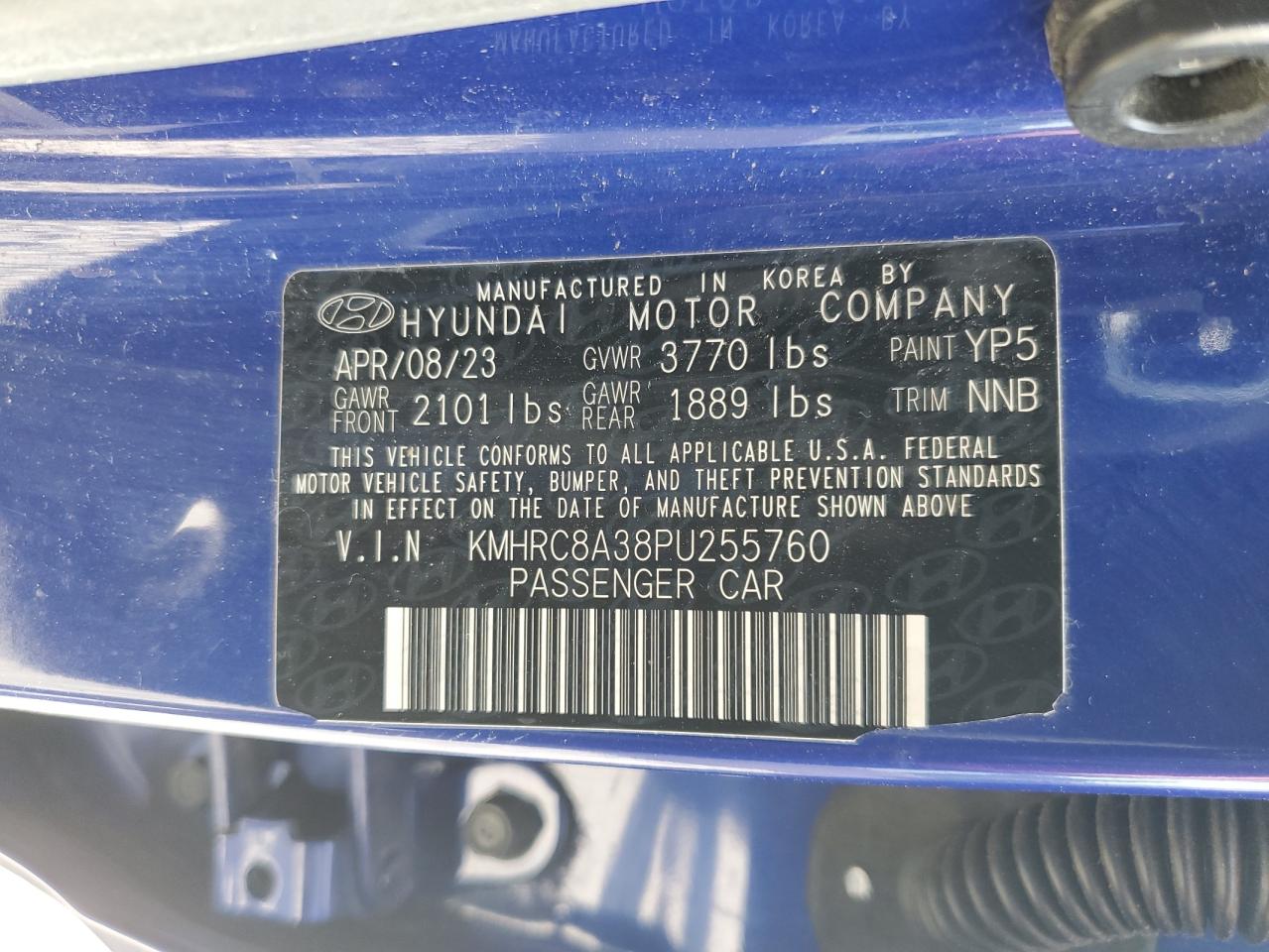 2023 Hyundai Venue Sel VIN: KMHRC8A38PU255760 Lot: 68170835