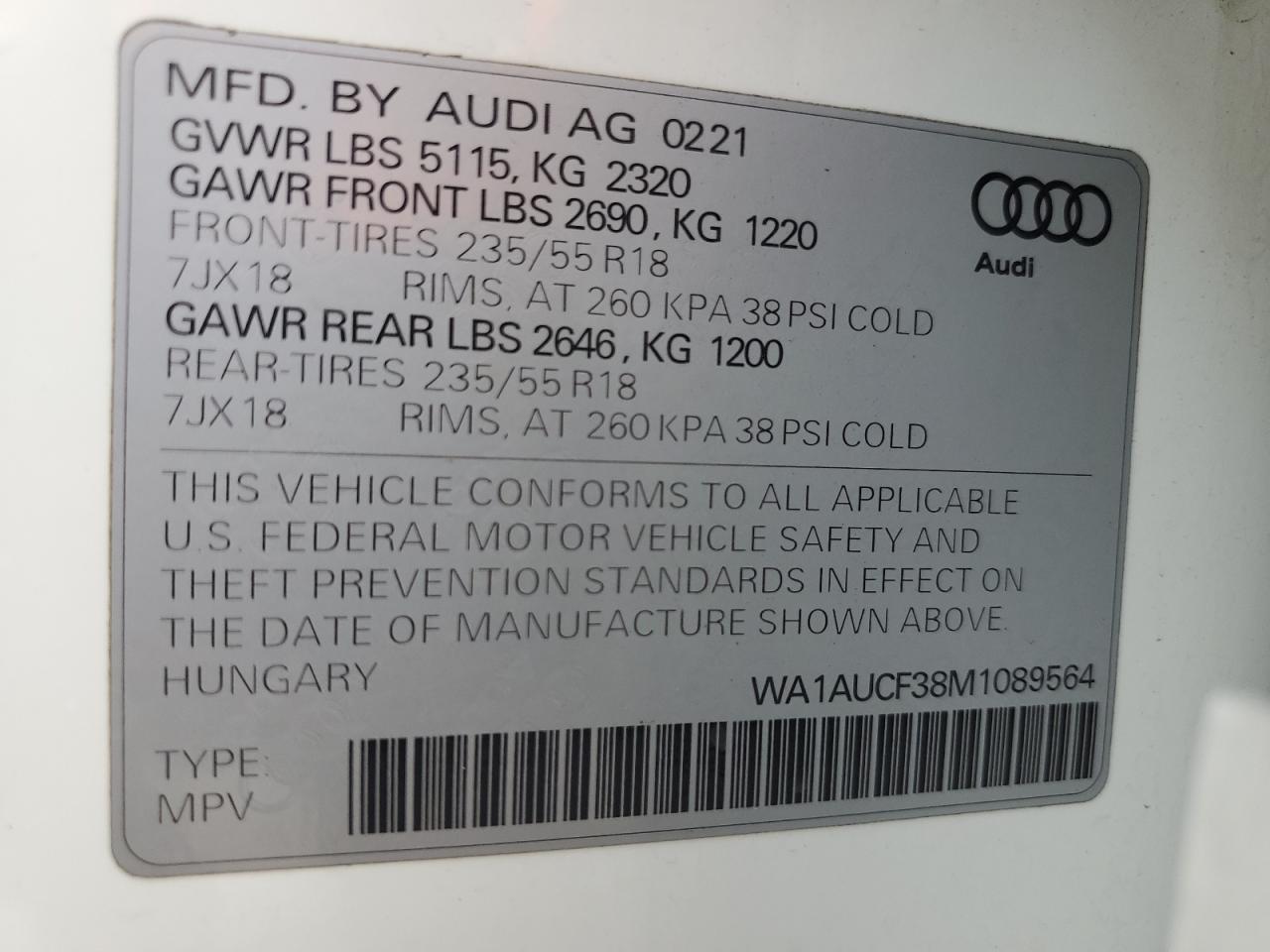 2021 Audi Q3 Premium 40 VIN: WA1AUCF38M1089564 Lot: 68207855