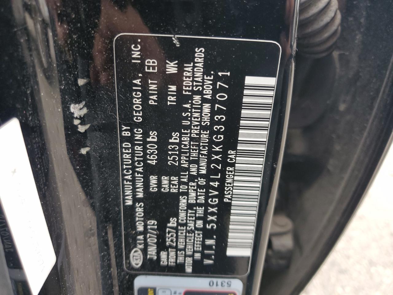 2019 Kia Optima Sxl VIN: 5XXGV4L2XKG337071 Lot: 69317895