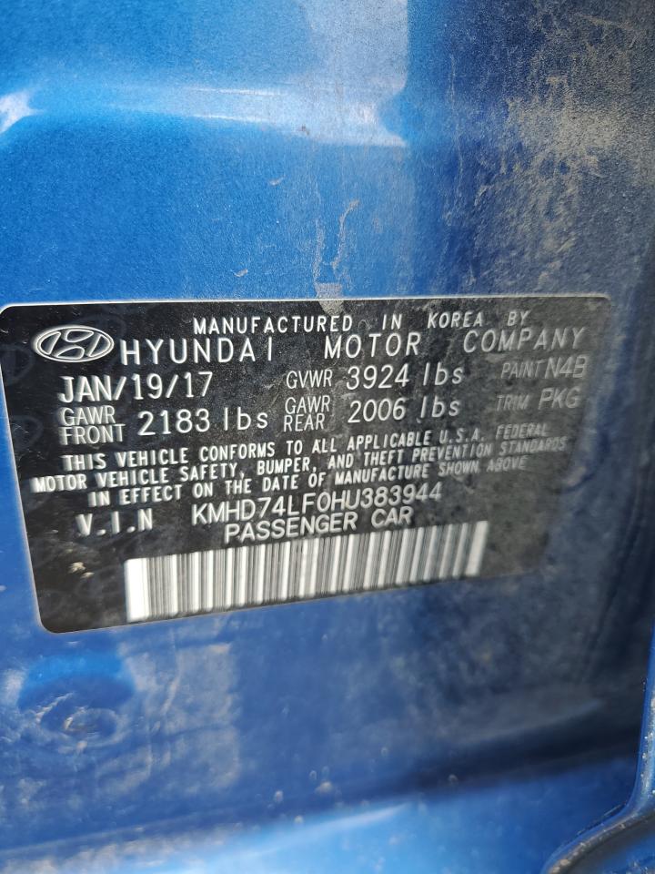 2017 Hyundai Elantra Se VIN: KMHD74LF0HU383944 Lot: 67658045