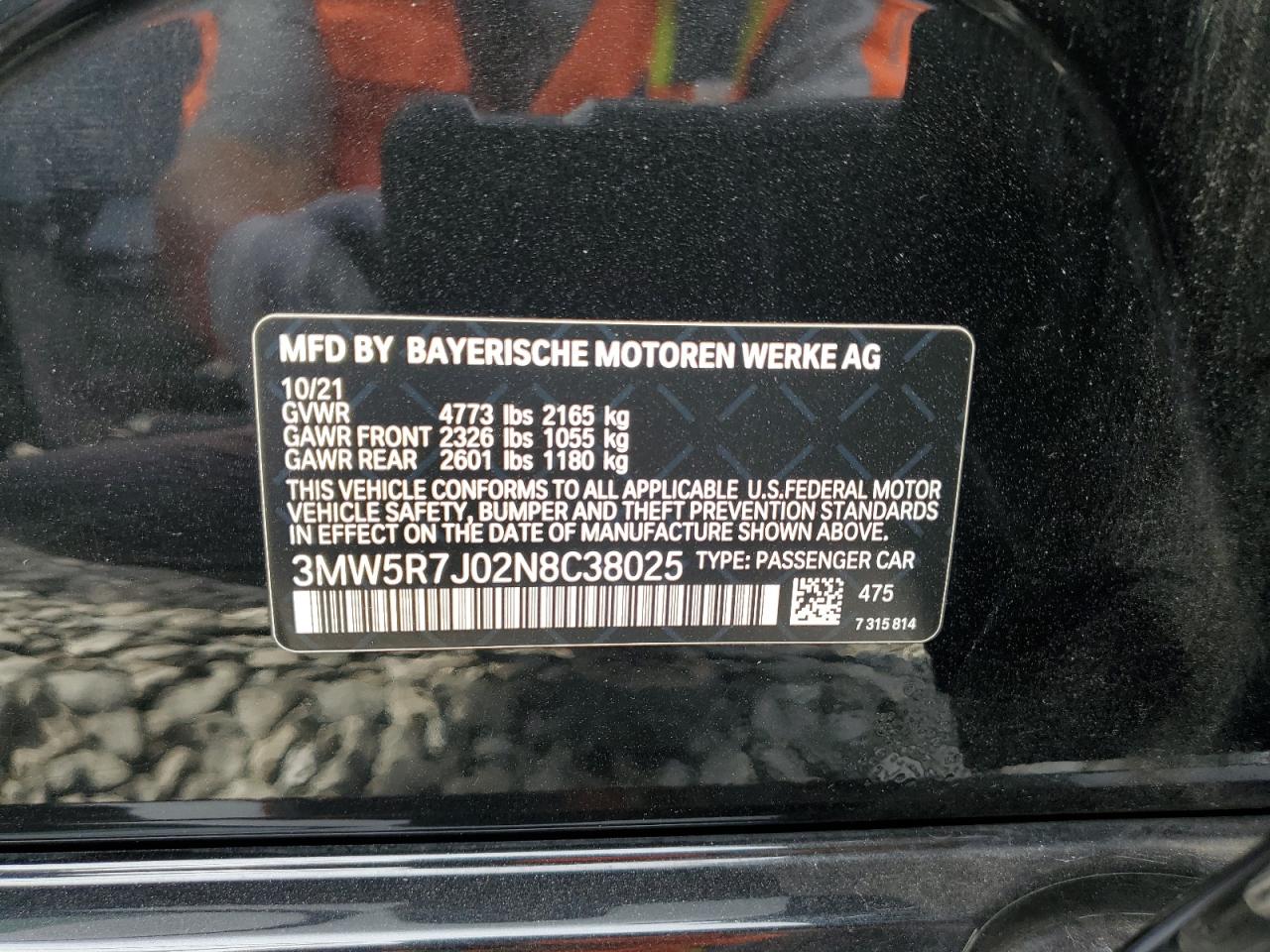 2022 BMW 330Xi VIN: 3MW5R7J02N8C38025 Lot: 68498035