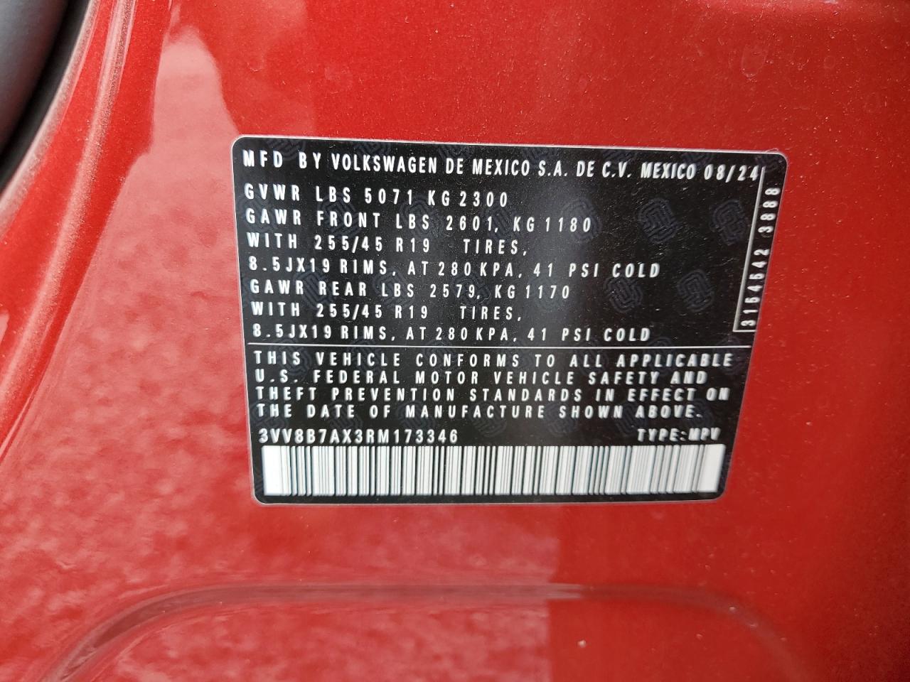 2024 Volkswagen Tiguan Se R-Line Black VIN: 3VV8B7AX3RM173346 Lot: 70516415