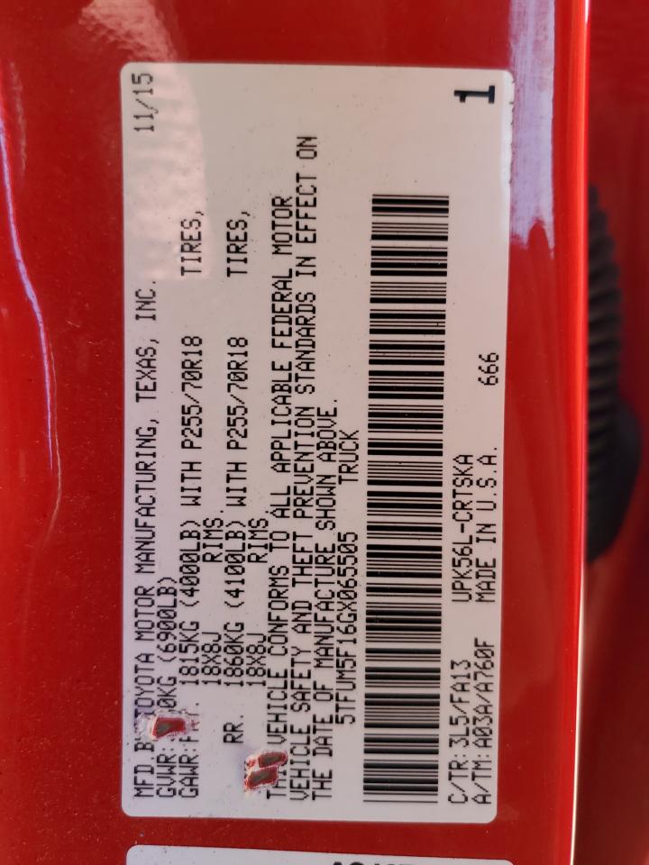 2016 Toyota Tundra Double Cab Sr VIN: 5TFUM5F16GX065505 Lot: 69459695