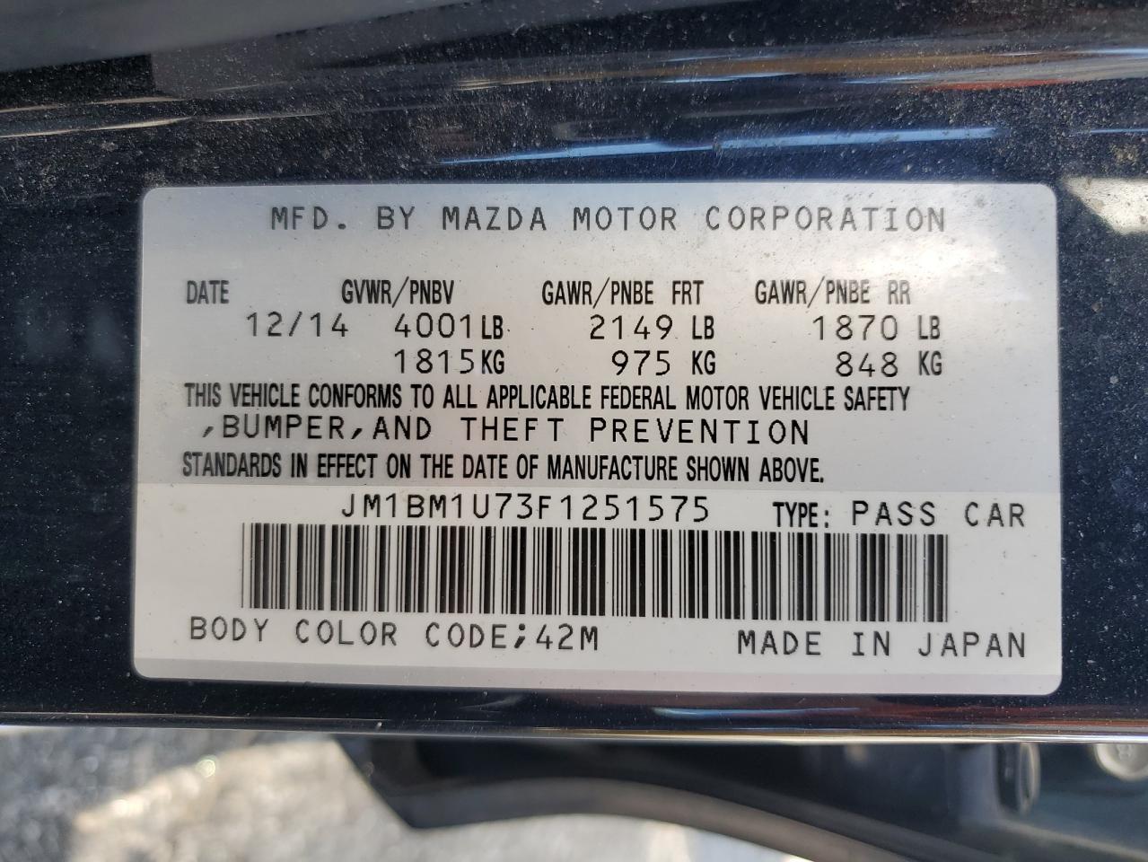 2015 Mazda 3 Sport VIN: JM1BM1U73F1251575 Lot: 70391015