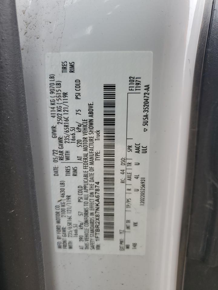 2022 Ford Transit T-250 VIN: 1FTBR2X87NKA67874 Lot: 70107935