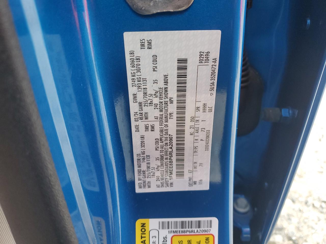 2024 Ford Bronco Outer Banks VIN: 1FMEE8BP6RLA20907 Lot: 68735995