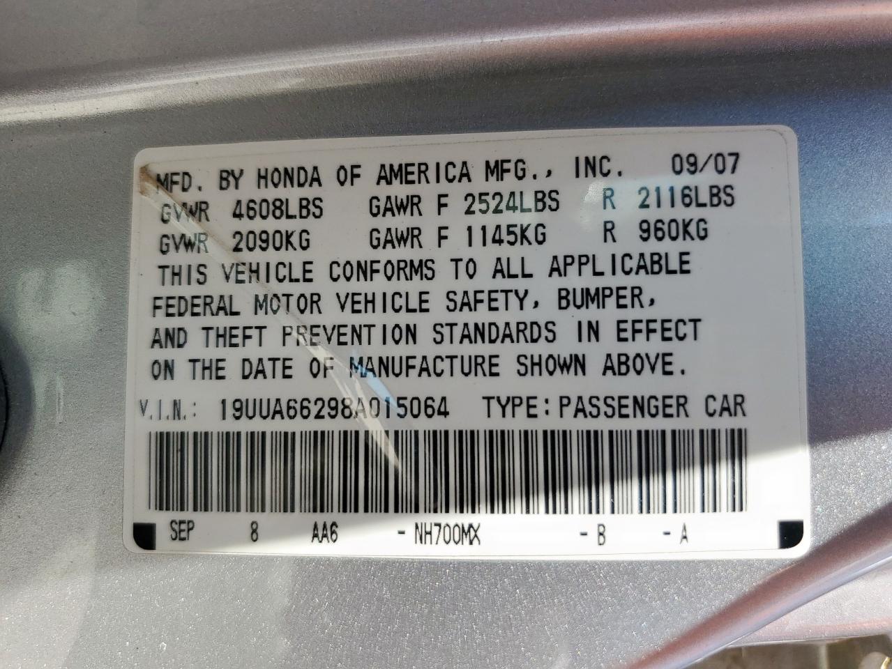 2008 Acura Tl VIN: 19UUA66298A015064 Lot: 68284945