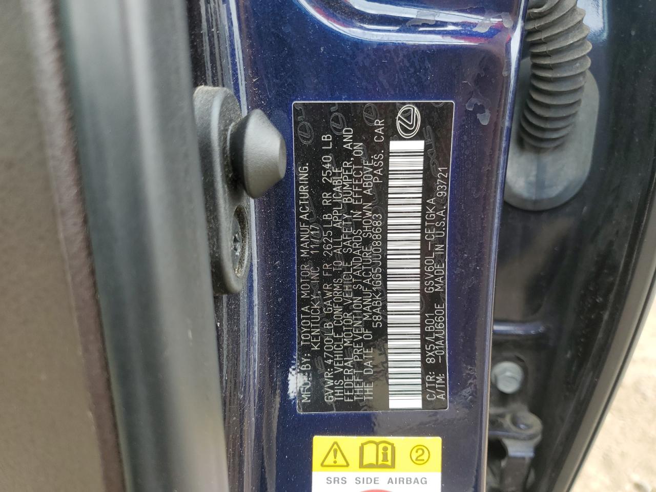 2018 Lexus Es 350 VIN: 58ABK1GG5JU088683 Lot: 70809365