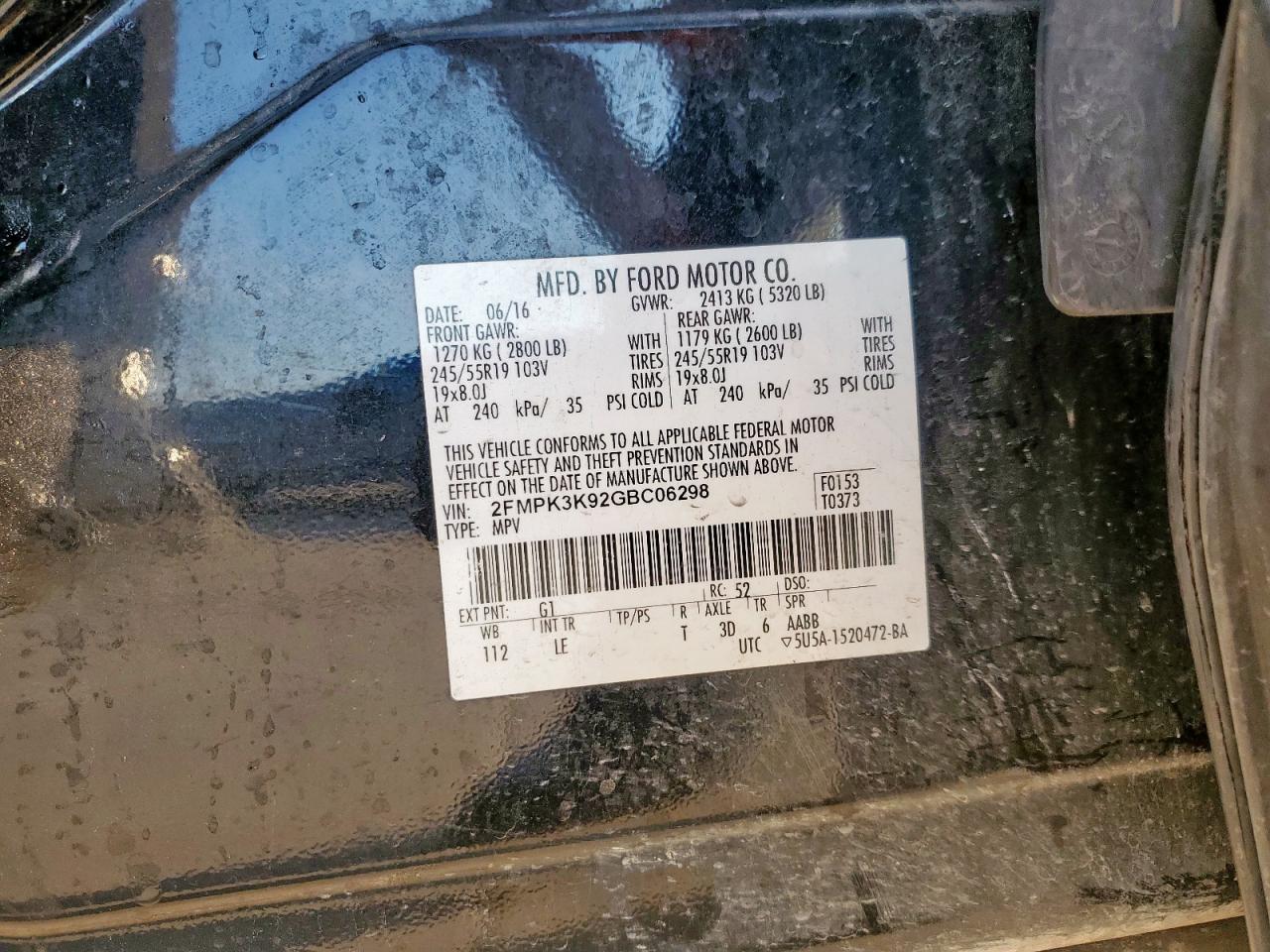 2016 Ford Edge Titanium VIN: 2FMPK3K92GBC06298 Lot: 69037205