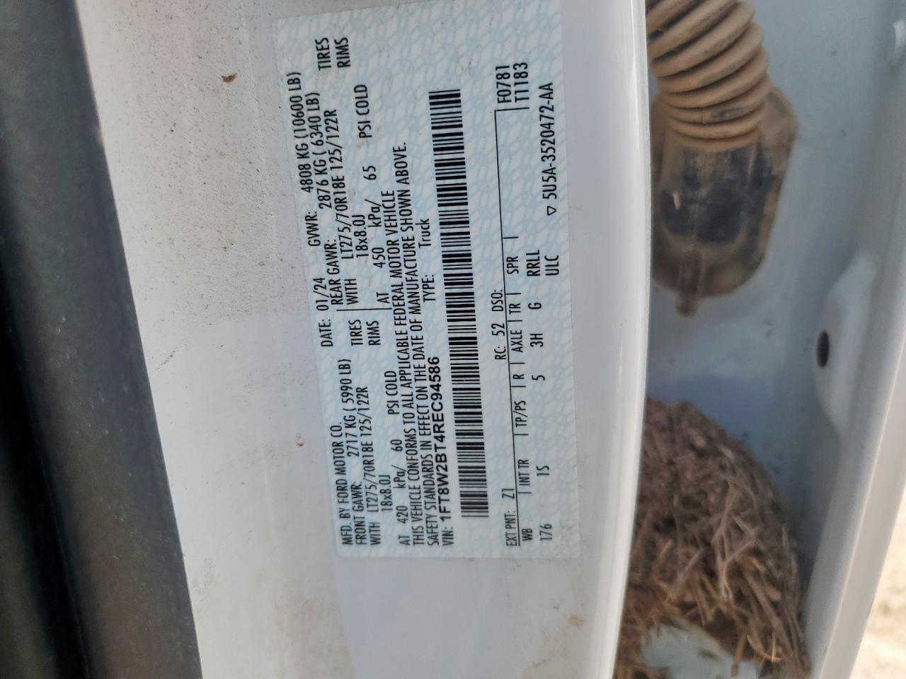 2024 Ford F250 Super Duty VIN: 1FT8W2BT4REC94586 Lot: 70502515