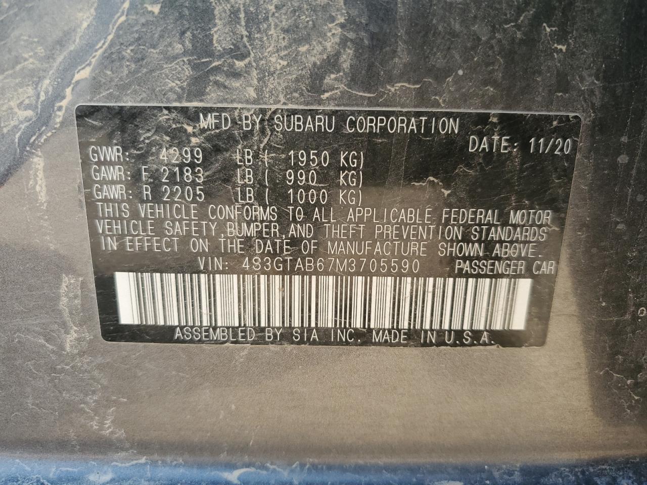 2021 Subaru Impreza VIN: 4S3GTAB67M3705590 Lot: 68584955