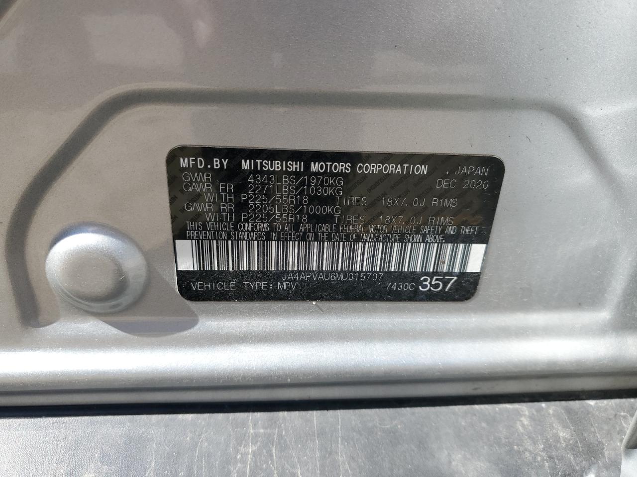 2021 Mitsubishi Outlander Sport Se VIN: JA4APVAU6MU015707 Lot: 70629955