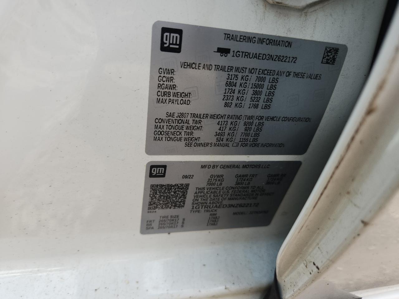 2022 GMC Sierra K1500 VIN: 1GTRUAED3NZ622172 Lot: 70840785