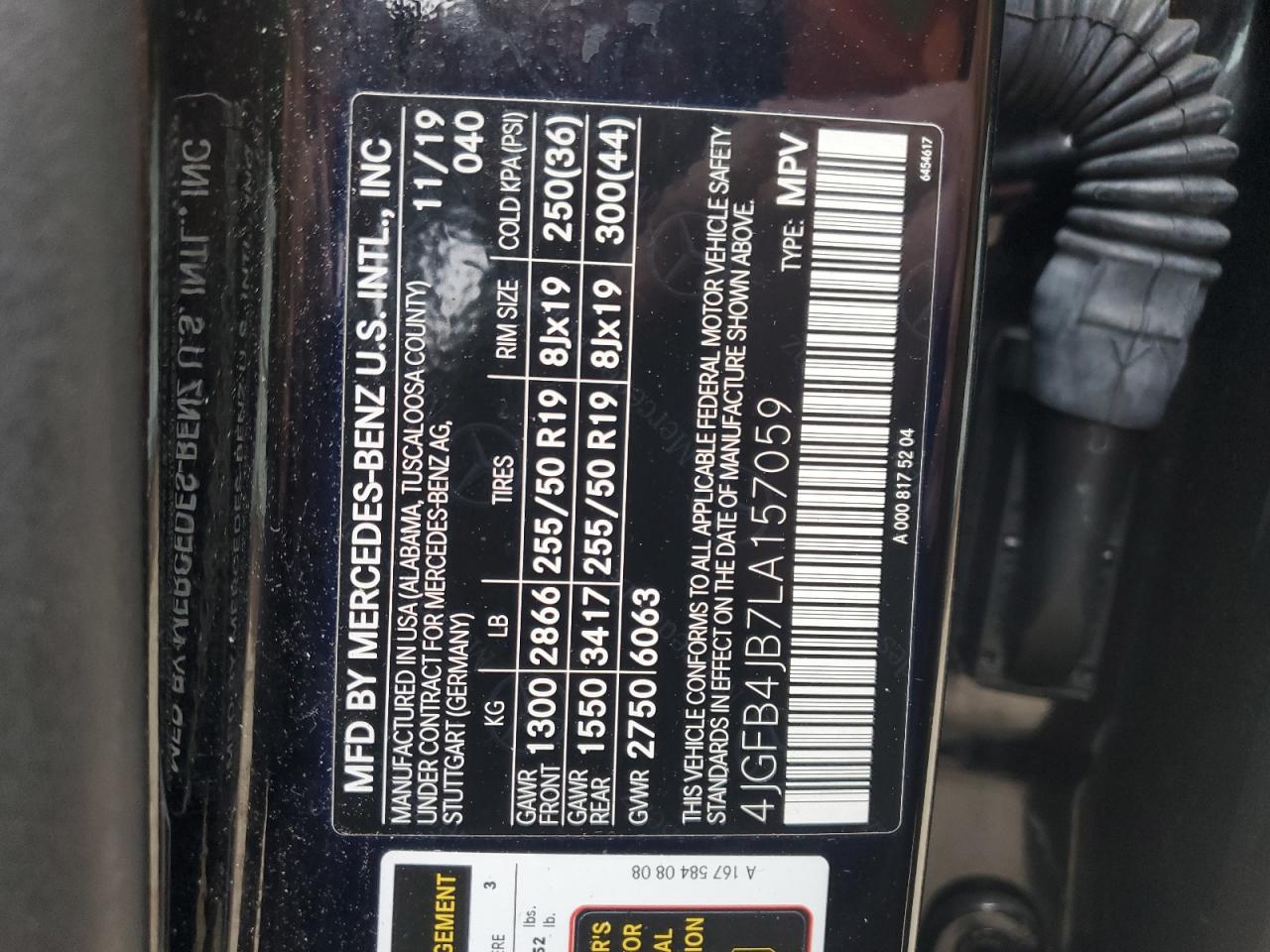 2020 Mercedes-Benz Gle 350 VIN: 4JGFB4JB7LA157059 Lot: 68924035