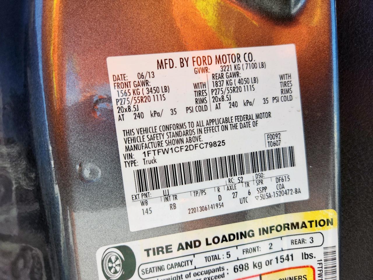 2013 Ford F150 Supercrew VIN: 1FTFW1CF2DFC79825 Lot: 67574235