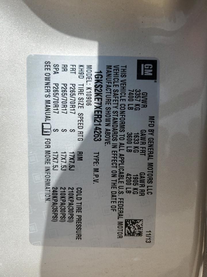 2014 GMC Yukon Xl K1500 Slt VIN: 1GKS2KE7XER214263 Lot: 71121415