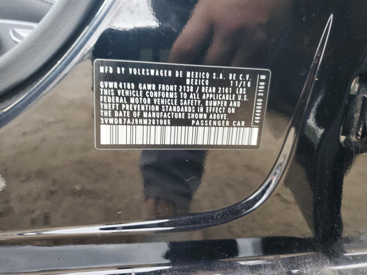 2017 Volkswagen Jetta Se VIN: 3VWDB7AJ9HM281085 Lot: 69749465