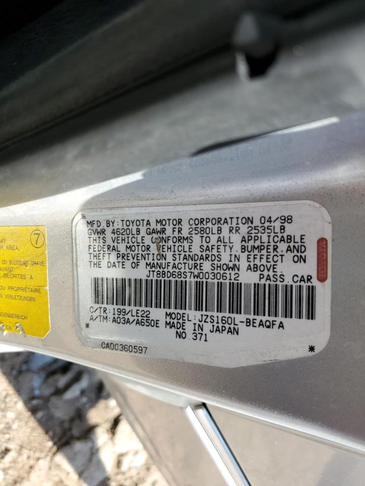 1998 Lexus Gs 300 VIN: JT8BD68S7W0030612 Lot: 69867405