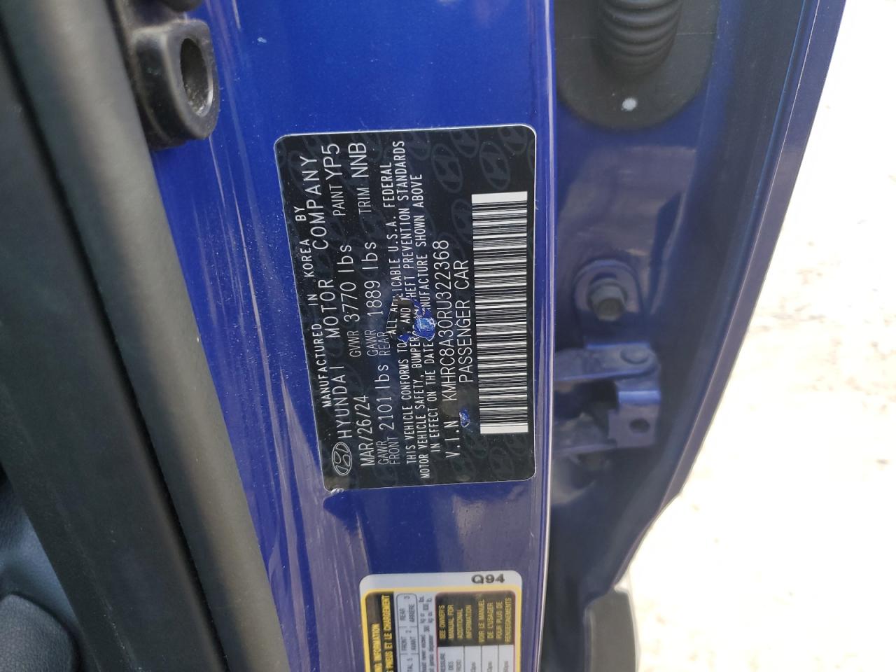 2024 Hyundai Venue Sel VIN: KMHRC8A30RU322368 Lot: 69922205