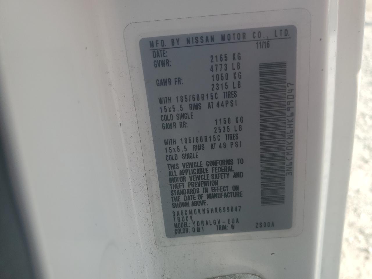 2017 Nissan Nv200 2.5S VIN: 3N6CM0KN6HK699047 Lot: 67807845