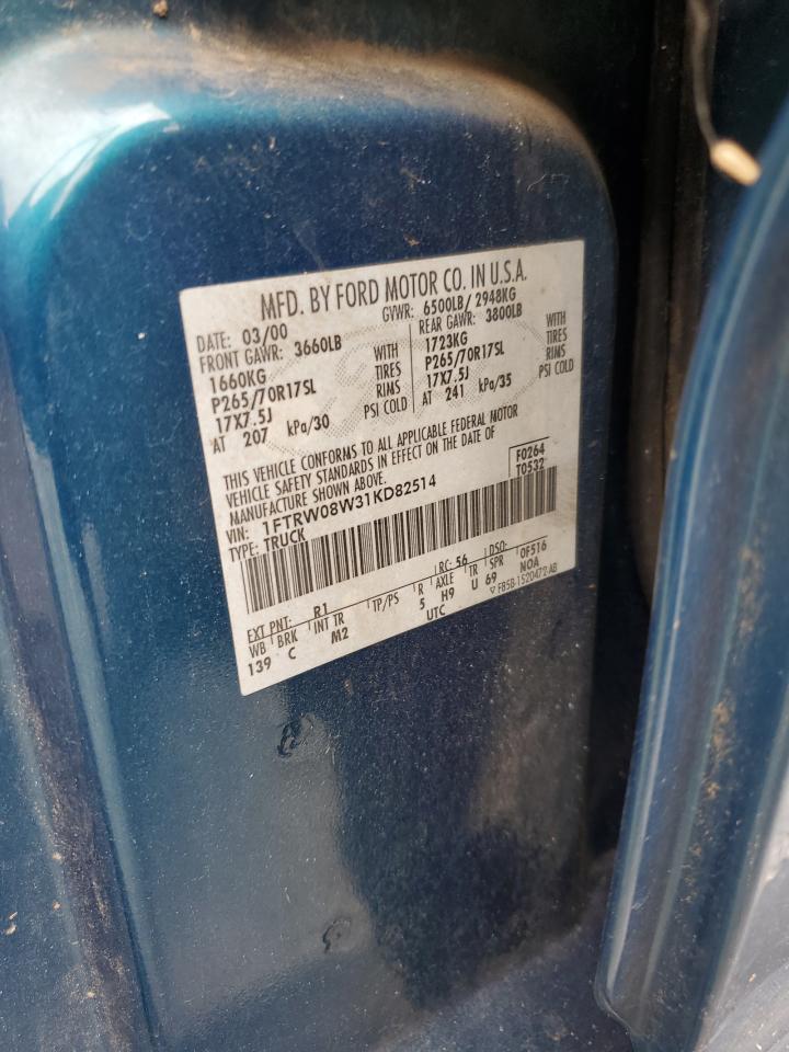 2001 Ford F150 Supercrew VIN: 1FTRW08W31KD82514 Lot: 70734765