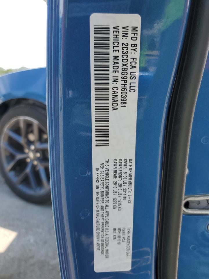 2023 Dodge Charger Sxt VIN: 2C3CDXBG9PH603981 Lot: 70631175