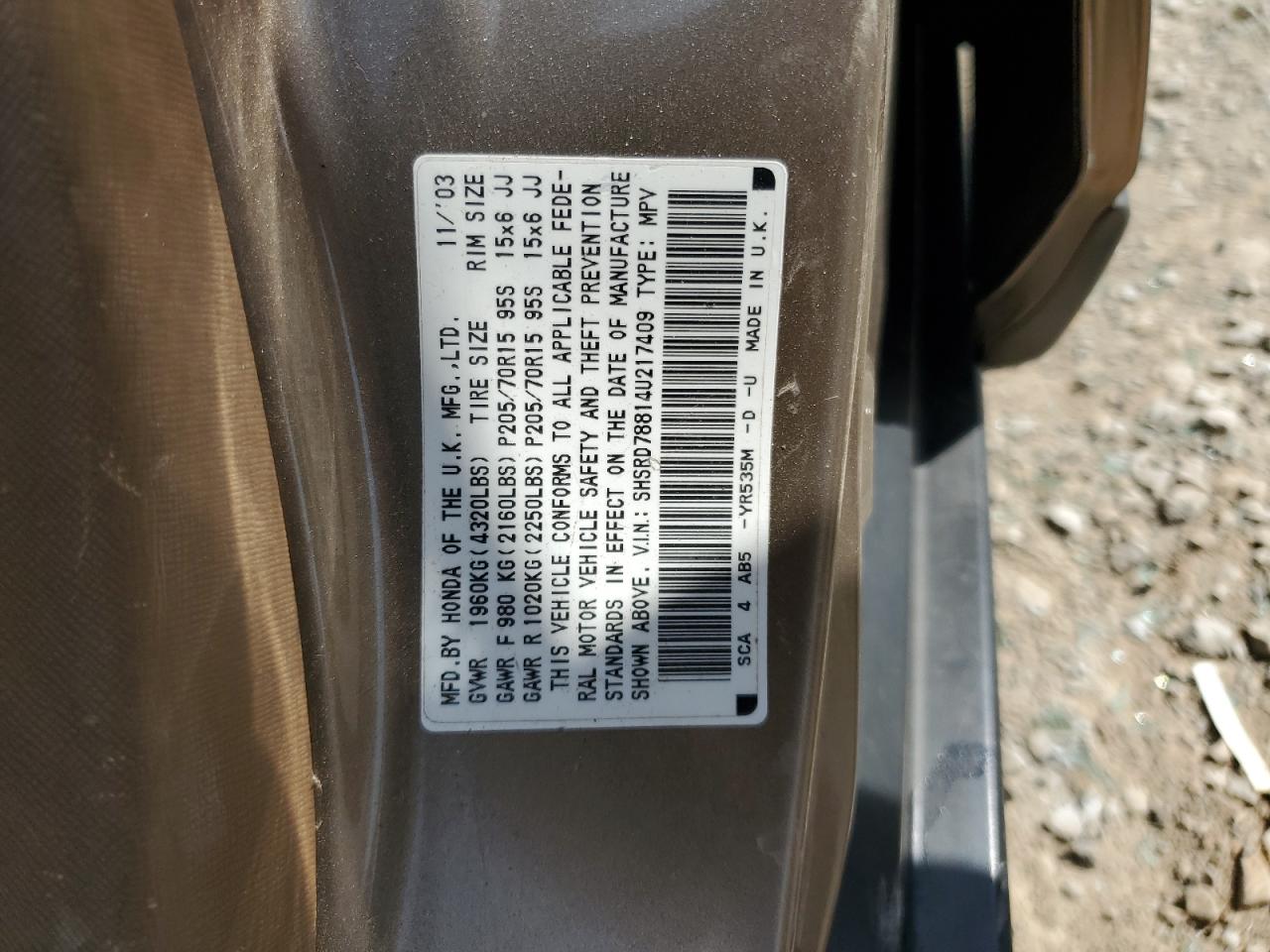 2004 Honda Cr-V Ex VIN: SHSRD78814U217409 Lot: 69141725