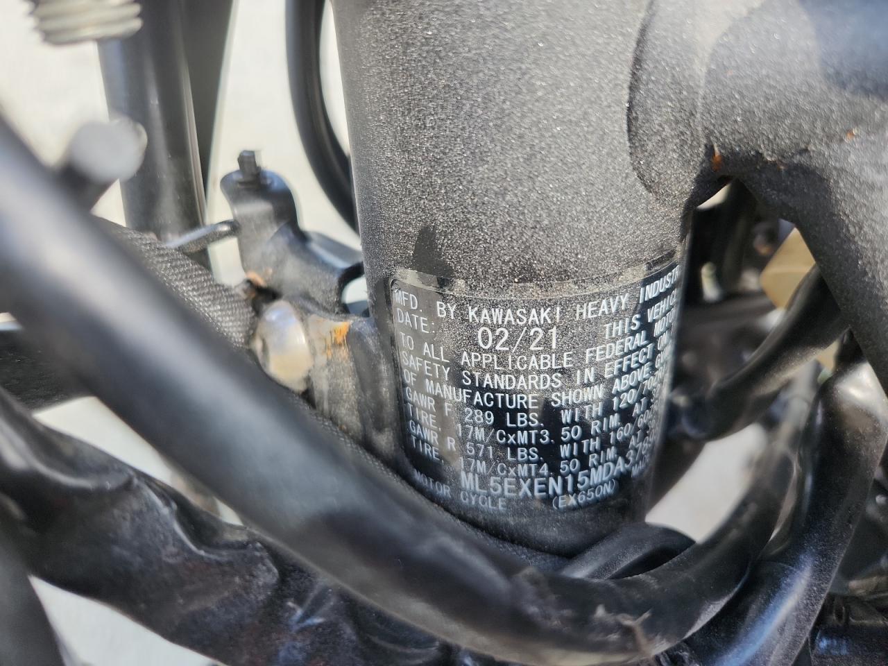 2021 Kawasaki Ex650 N VIN: ML5EXEN15MDA37895 Lot: 70473085