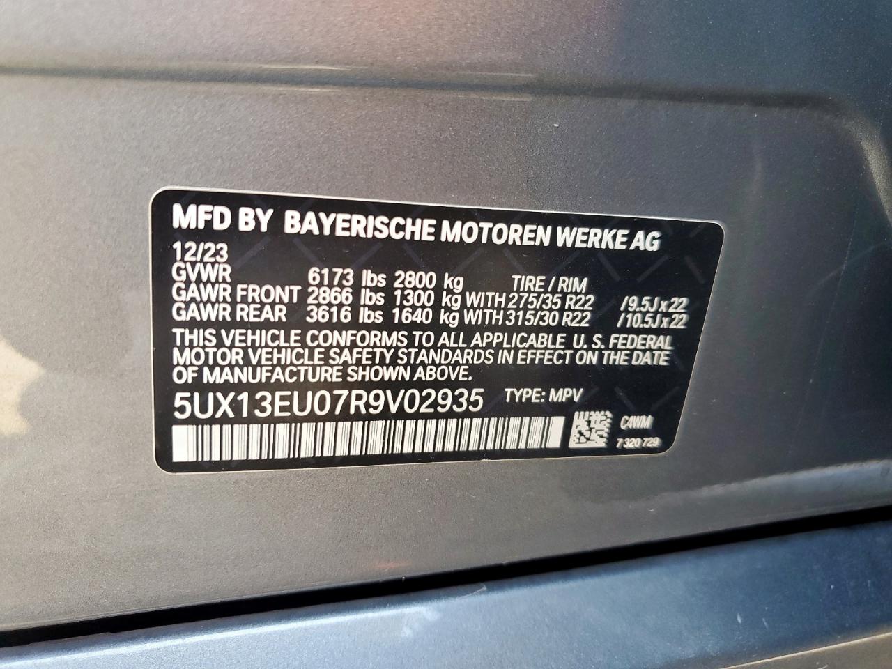 2024 BMW X5 Sdrive 40I VIN: 5UX13EU07R9V02935 Lot: 69318465