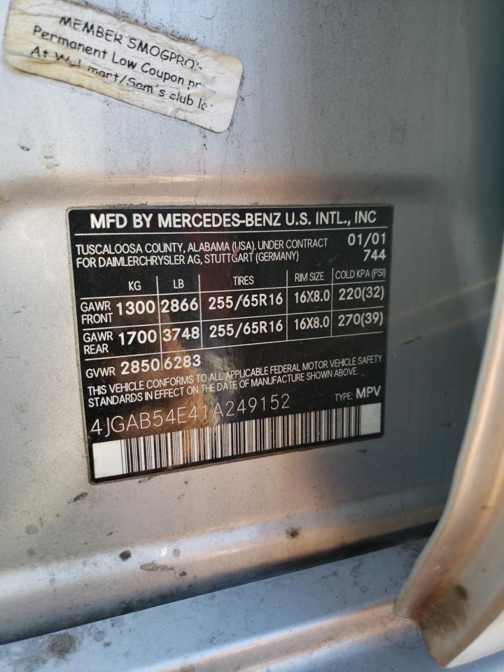 2001 Mercedes-Benz Ml 320 VIN: 4JGAB54E41A249152 Lot: 67649695