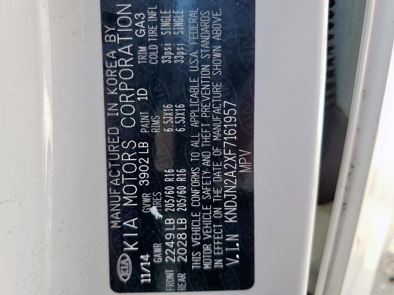 2015 Kia Soul VIN: KNDJN2A2XF7161957 Lot: 70601435