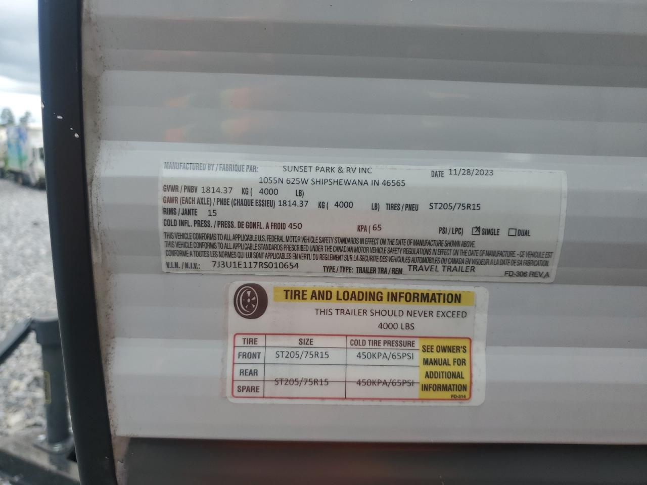 2024 Suns Trailer VIN: 7J3U1E117RS010654 Lot: 68629985