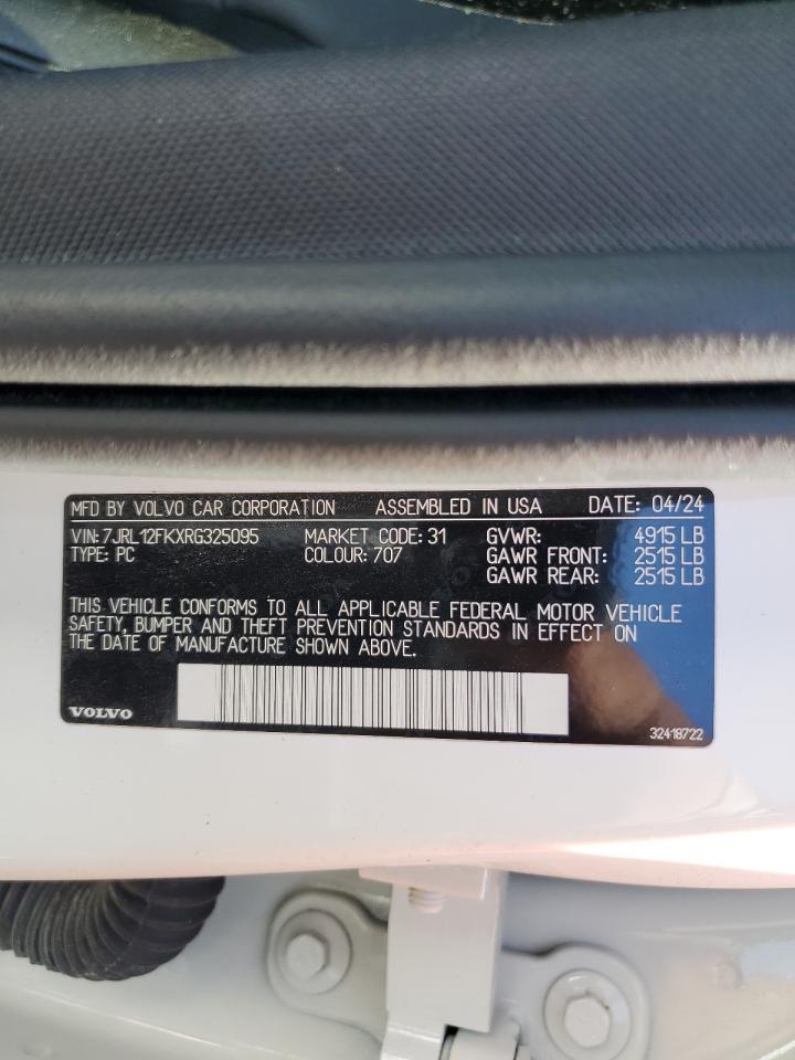 2024 Volvo S60 Core VIN: 7JRL12FKXRG325095 Lot: 65801185