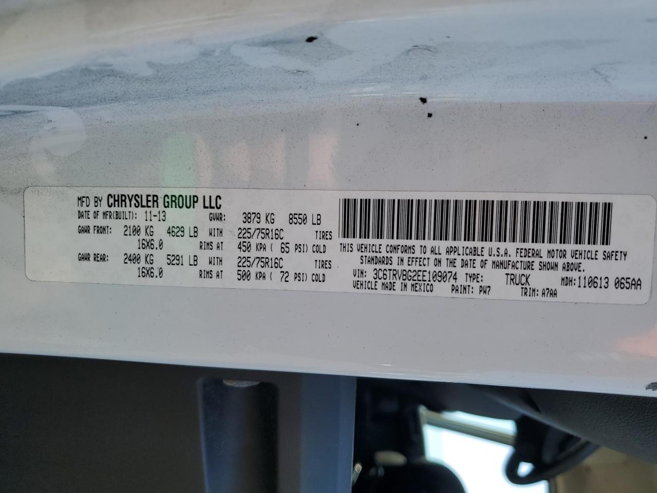 2014 Ram Promaster 1500 1500 High VIN: 3C6TRVBG2EE109074 Lot: 81655795