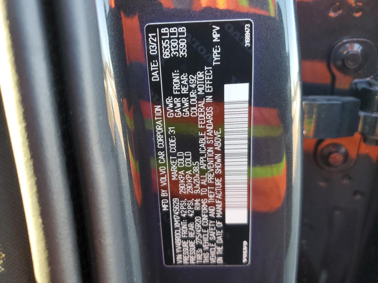 2021 Volvo Xc90 T8 Recharge Inscription VIN: YV4BR0CLXM1745629 Lot: 69994505