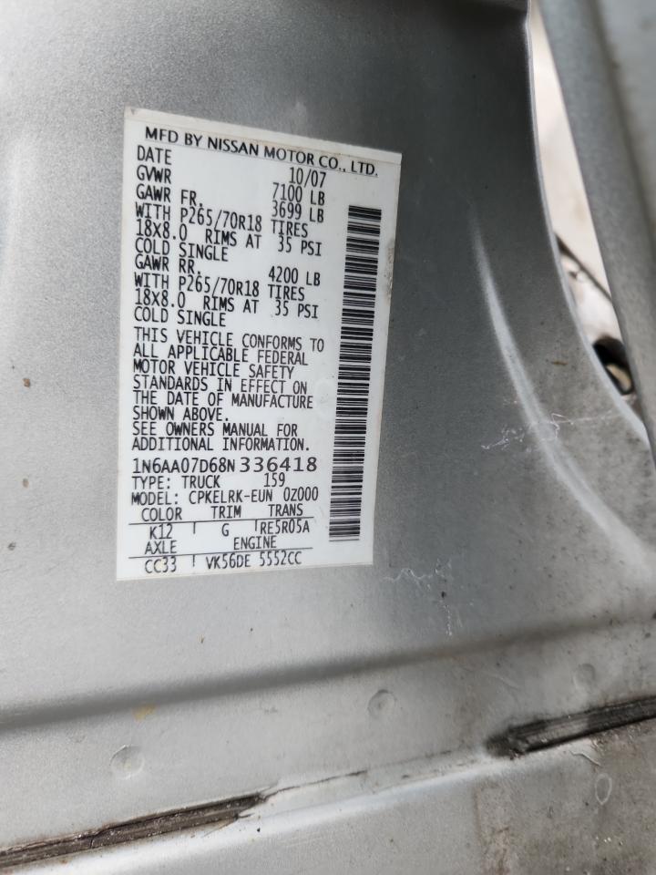 2008 Nissan Titan Xe VIN: 1N6AA07D68N336418 Lot: 59922175