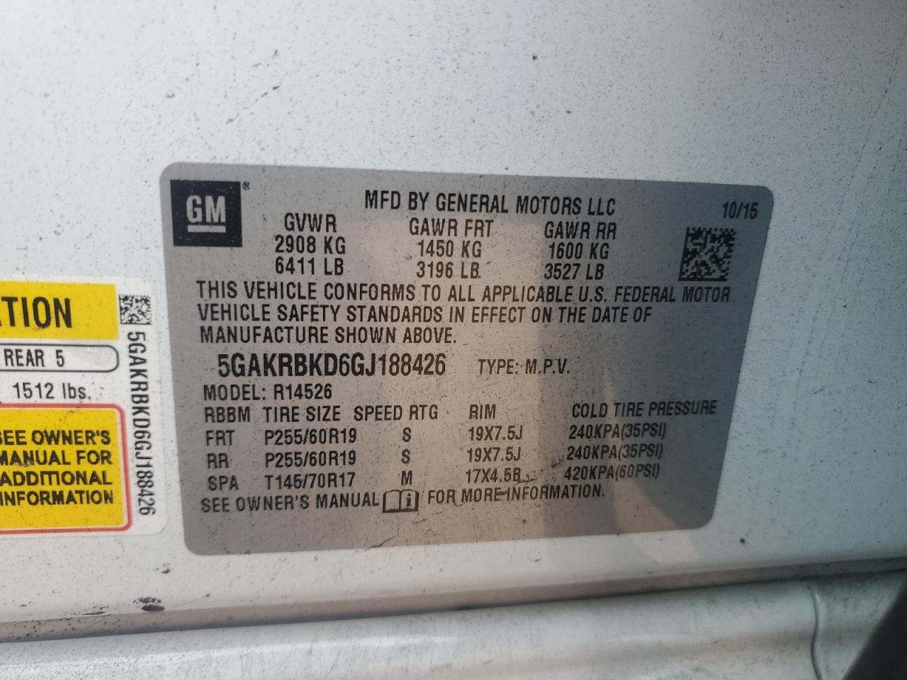 2016 Buick Enclave VIN: 5GAKRBKD6GJ188426 Lot: 69178085