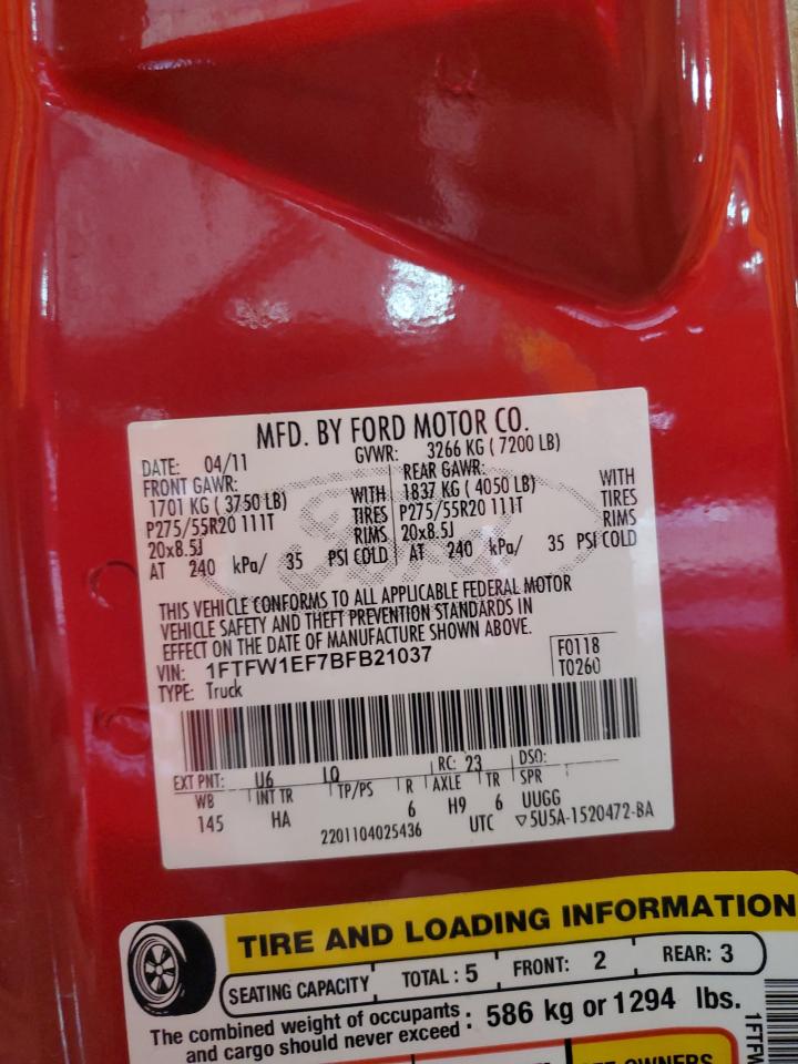 1FTFW1EF7BFB21037 2011 Ford F150 Supercrew