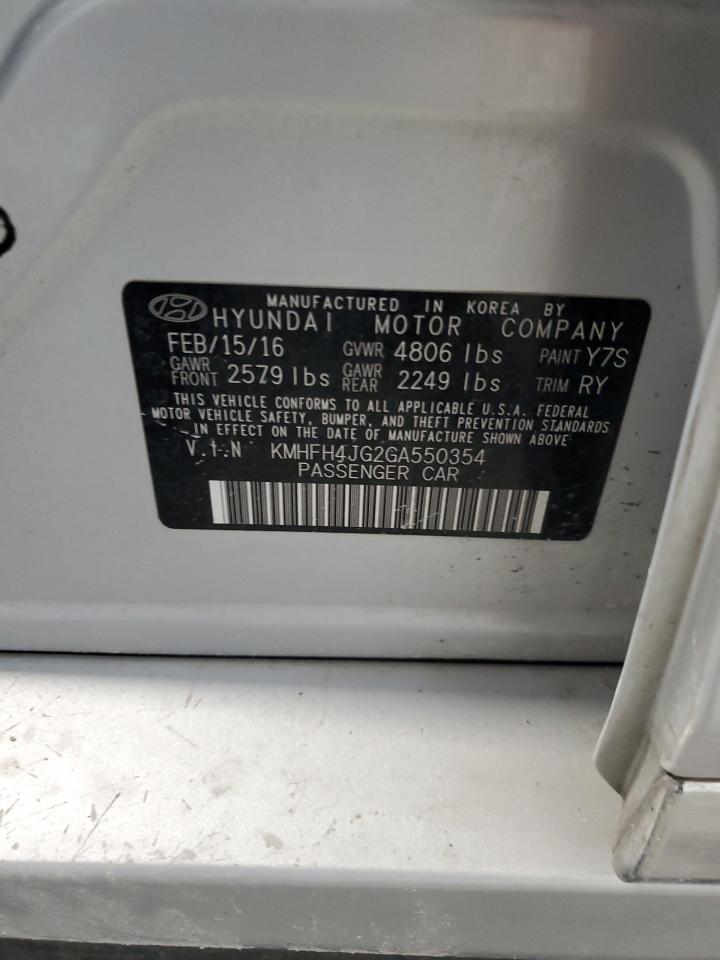 2016 Hyundai Azera Limited VIN: KMHFH4JG2GA550354 Lot: 69770345