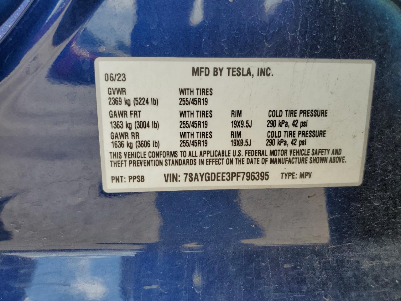 2023 Tesla Model Y VIN: 7SAYGDEE3PF796395 Lot: 69749855