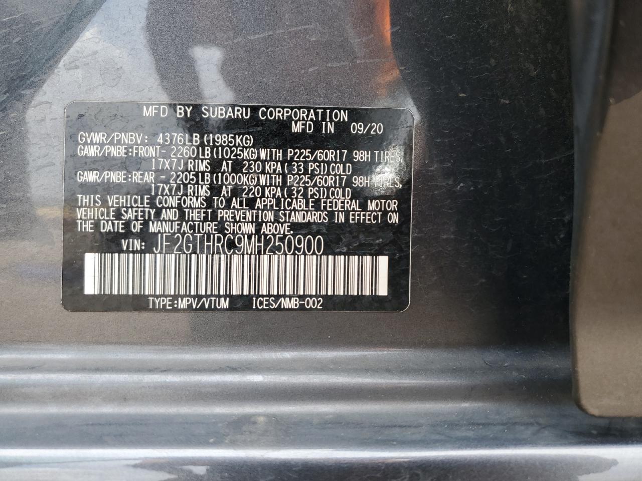 2021 Subaru Crosstrek Sport VIN: JF2GTHRC9MH250900 Lot: 68740235