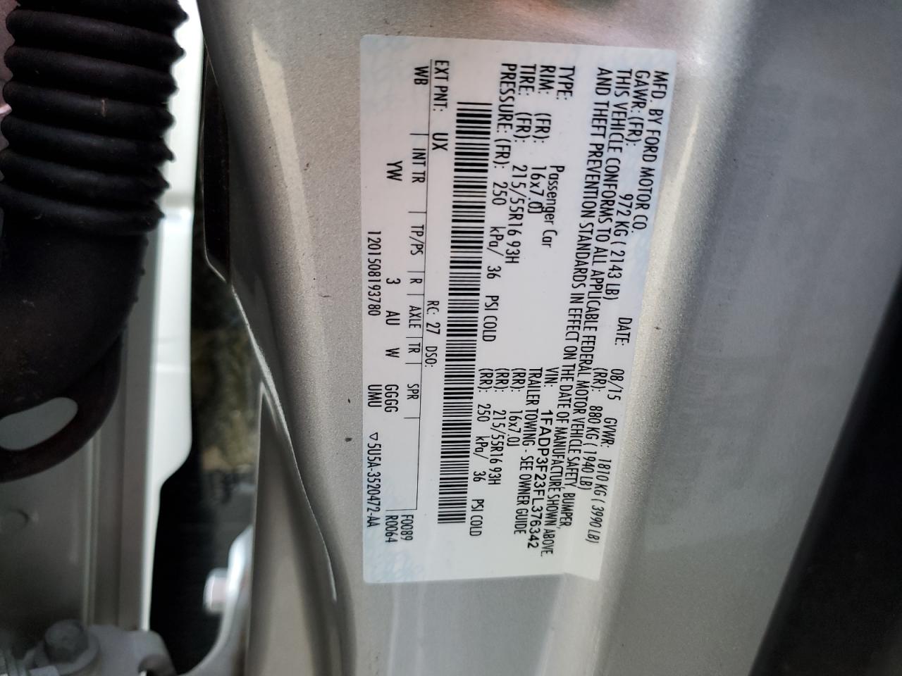 2015 Ford Focus Se VIN: 1FADP3F23FL376342 Lot: 67367395