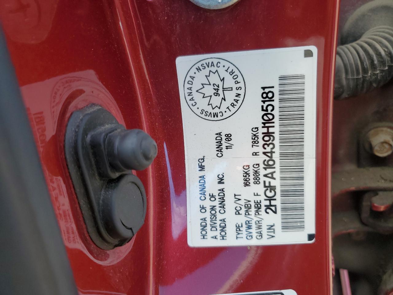 2009 Honda Civic Dx-G VIN: 2HGFA16439H105181 Lot: 70361705