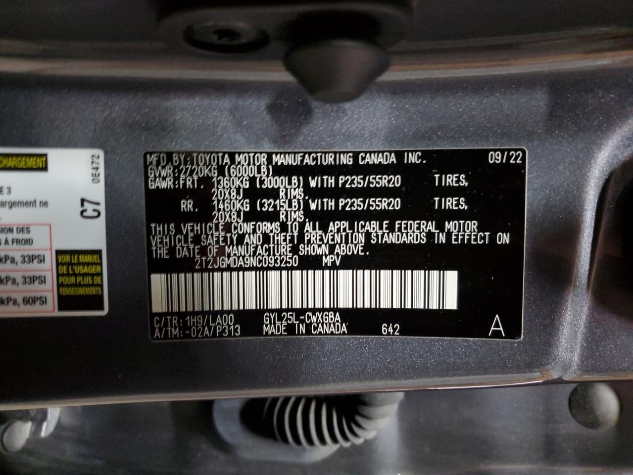 2022 Lexus Rx 450H VIN: 2T2JGMDA9NC093250 Lot: 69655625