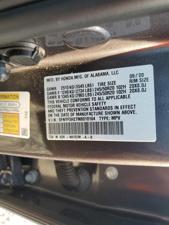 2021 Honda Pilot Se VIN: 5FNYF5H27MB010164 Lot: 69633475