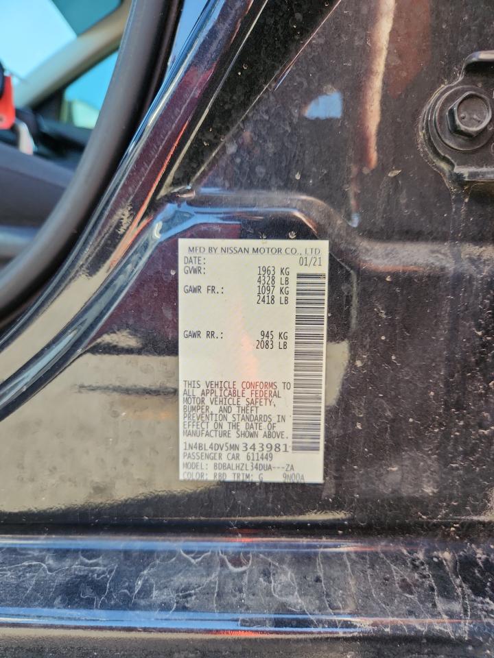 2021 Nissan Altima Sv VIN: 1N4BL4DV5MN343981 Lot: 69737445